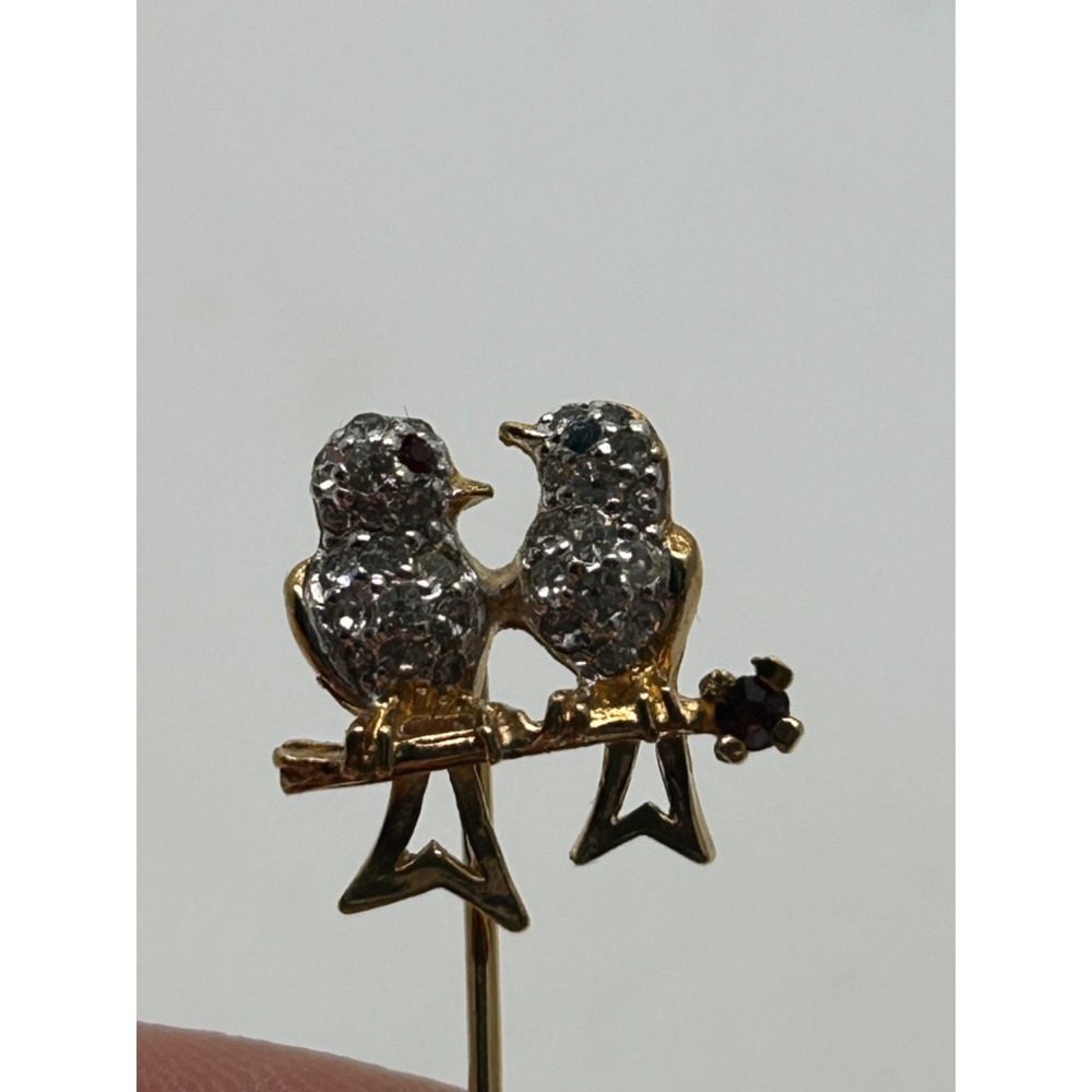 Vtg Panetta Signed Rhinestone Love Birds Stickpin Pin Ruby Amethyst Sapphire - Picture 5 of 6